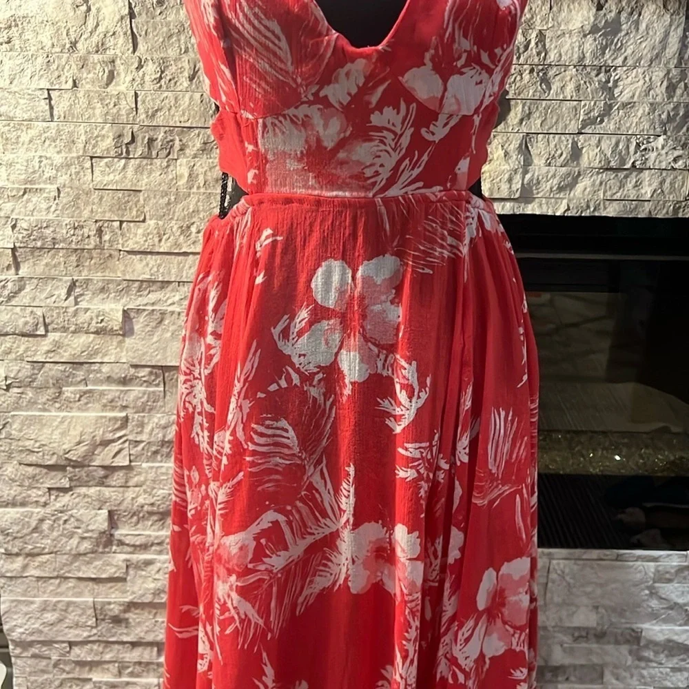 Free People Pink Floral Halter Dress with multiple ties, size S/P - Picture 3 of 16
